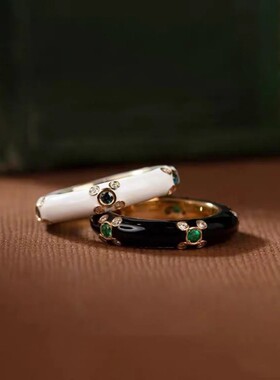 法国Gentle Motto西海岸黑白珐琅百搭叠戴戒指    共余生泡泡