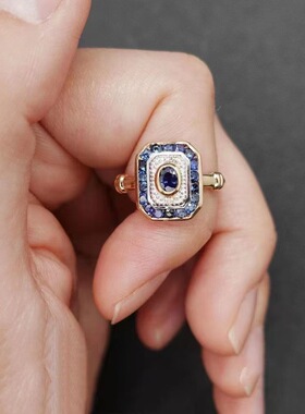 法国Gentle Motto{蓝色大海}法国古董仿蓝宝石戒指 新款镀925