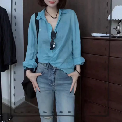 法国gentle motto夏季新款经典简约亮色长袖衬衫休闲防晒上衣