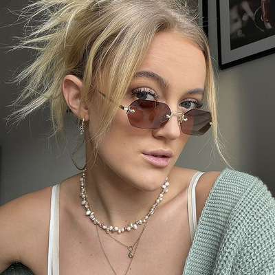 法国gentle motto无框太阳镜小框多边形欧美个性新款太阳眼镜ins