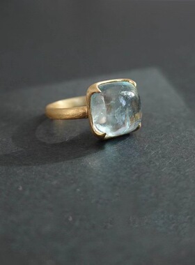 法国gentle motto国外设计仿海蓝宝戒指糖包山糖塔镀925做旧批量