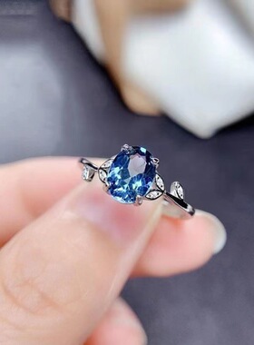 法国gentle motto镀925仿伦敦蓝托帕蓝宝石戒指女时尚个性气质款