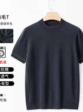 半高领可机洗100纯羊毛T男士休闲商务线条纯色 1M501
