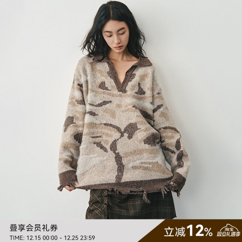 SAMEFLOW 小众设计感Polo领复古毛衣慵懒高级感超好看针织厚上衣