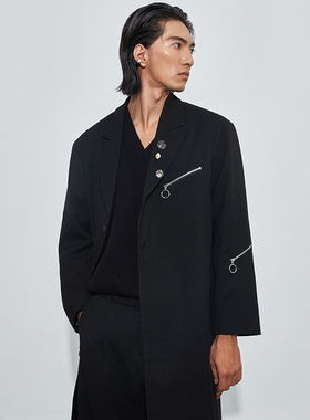 【走一推荐】SAME FLOW  原创日系黑色设计感纽扣休闲复古大衣