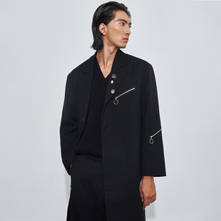 FLOW SAME 原创日系黑色设计感纽扣休闲复古大衣 走一推荐