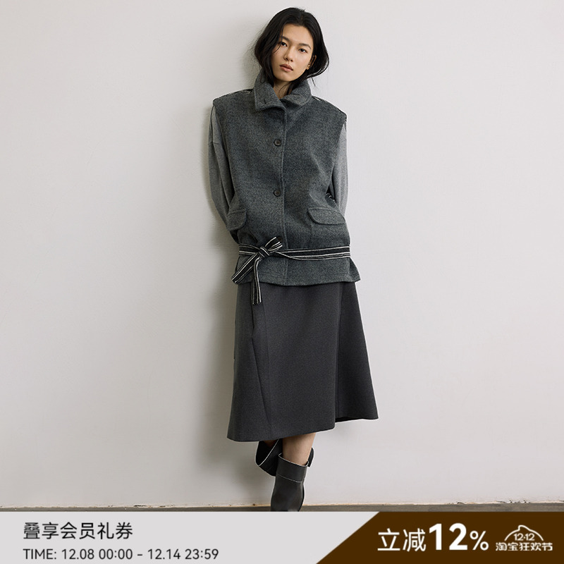 SAMEFLOW 原创两穿羊毛混纺针织马甲女冬季叠穿条纹无袖上衣外套