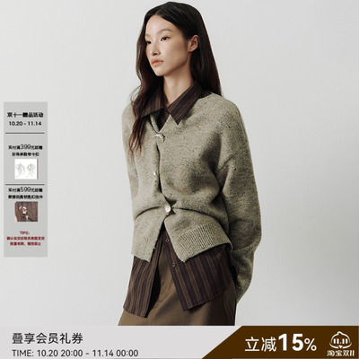 SAMEFLOW 羊毛混纺扭结开衫毛衣营造秋冬慵懒复古的松弛百搭外套