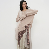 SAMEFLOW 女宽松老钱风上衣 设计感针织衫 秋季 v领天丝亚麻长袖