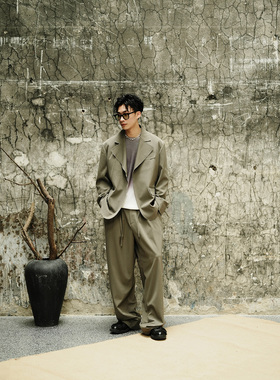 SAME FLOW 极简风灰色休闲西装男秋季高级感宽松廓形百搭西服外套