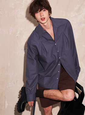 SAME FLOW 多色可选慵懒通勤尖领百搭宽松秋季简约时尚长袖衬衫男