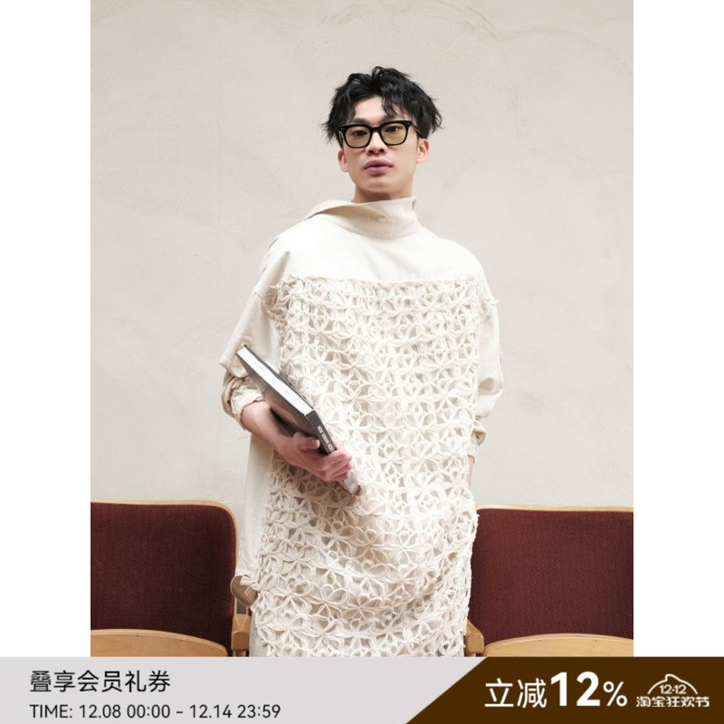 SAMEFLOW拼接亚麻长袖衬衫