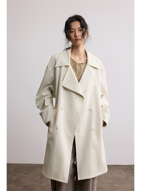 SAMEFLOW 花白双排扣新中式复古风衣外套中长款高级韩系气质大衣