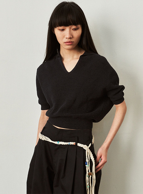 SAME FLOW 早秋V领轻盈通透松弛感清爽舒适透气和纸纱POLO上衣