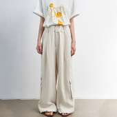 SAME 裤 FLOW 全麻面料吸湿清爽透气前腰双褶设计时髦松弛宽松工装