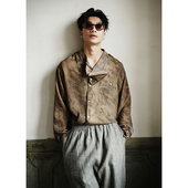 SAME 上衣 男半高堆领宽松垂感长袖 FLOW 国风高级感晕染暗纹衬衫