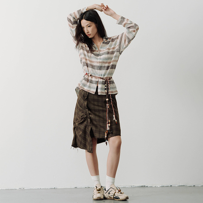 SAME FLOW 早秋情侣V领轻盈慵懒感彩色条纹凉意针织拉链防晒开衫