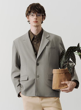SAME FLOW 宽松青灰色西装外套男秋季挺括商务休闲西服高级感痞帅
