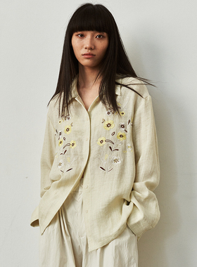 SAME FLOW  小众设计原创天然重工花卉刺绣长袖短袖百搭衬衫上衣