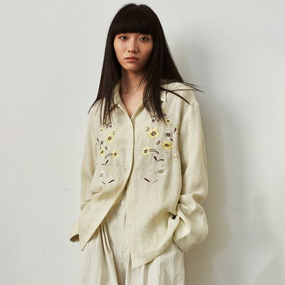 SAME FLOW  小众设计原创天然重工花卉刺绣长袖短袖百搭衬衫上衣
