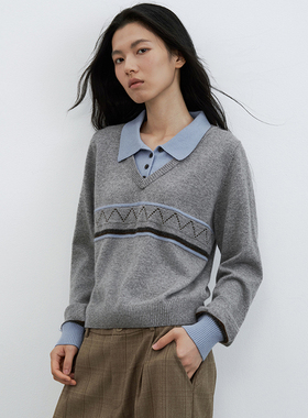 SAMEFLOW 假两件毛织打底孟菲斯条纹miu系条纹复古学院感实现叠穿