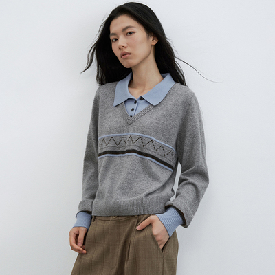 SAMEFLOW 假两件毛织打底孟菲斯条纹miu系条纹复古学院感实现叠穿