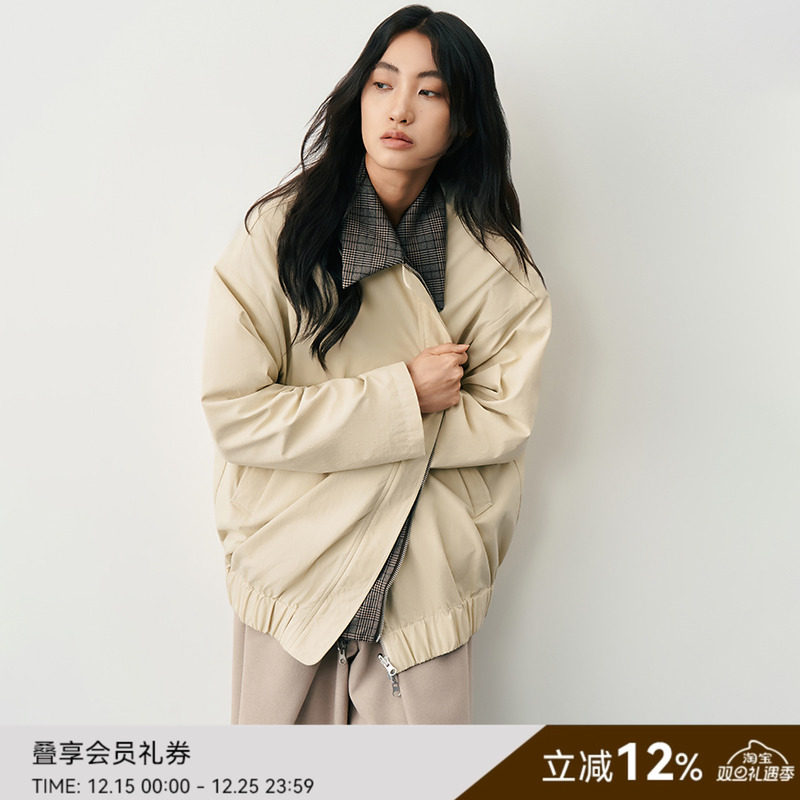 SAME FLOW 复古格纹时髦气质双面穿夹克秋冬时尚宽松廓形外套上衣