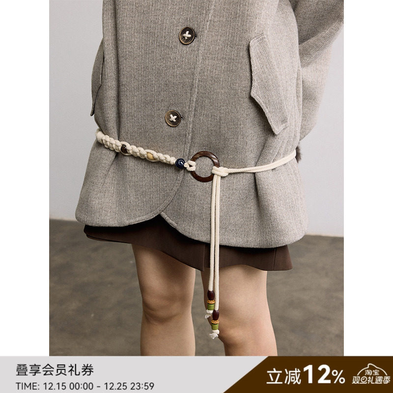 SAMEFLOW 采用手工编织工艺木质圆环扣多彩珠子装饰亚麻本腰绳