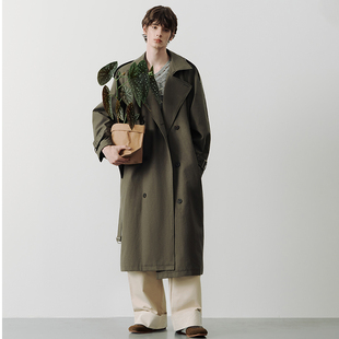 翻领中性自由美学双排扣战壕风衣外套男 原创设计长款 SAME FLOW