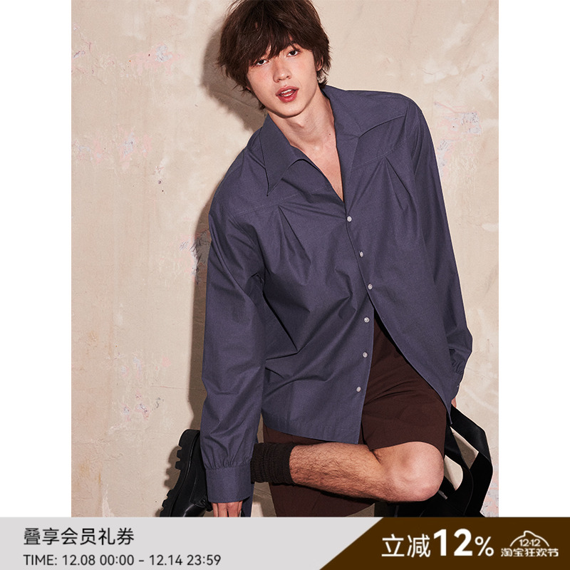 SAME FLOW 多色可选慵懒通勤尖领百搭宽松秋季简约时尚长袖衬衫男