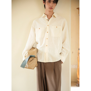 衬衫 SAME 长袖 赵牧辰同款 男简约宽松复古设计感高级纯色衬衣 FLOW