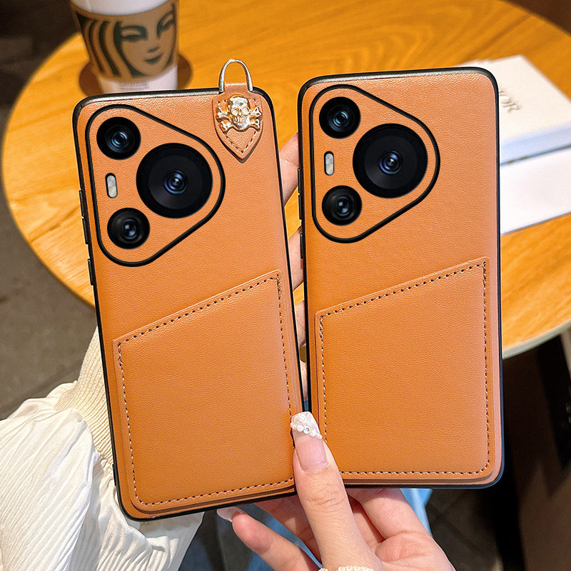 适用华为Pura 70Pro手机壳皮纹斜挎挂绳高级感棕色卡包华为Pura 70Ultra保护套潮牌全包软边防摔挂脖式70