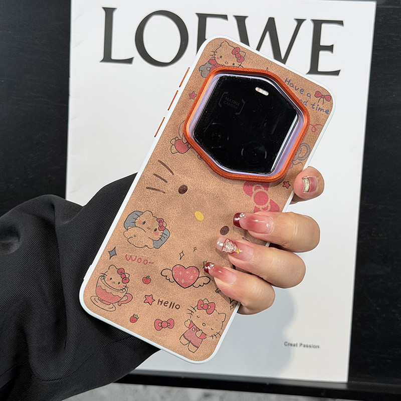 高级可爱磁吸适用荣耀magic7RSR保时捷手机壳皮纹magic7rsr保护套防摔软边magic7保时捷网红KT猫棕色卡通磁吸