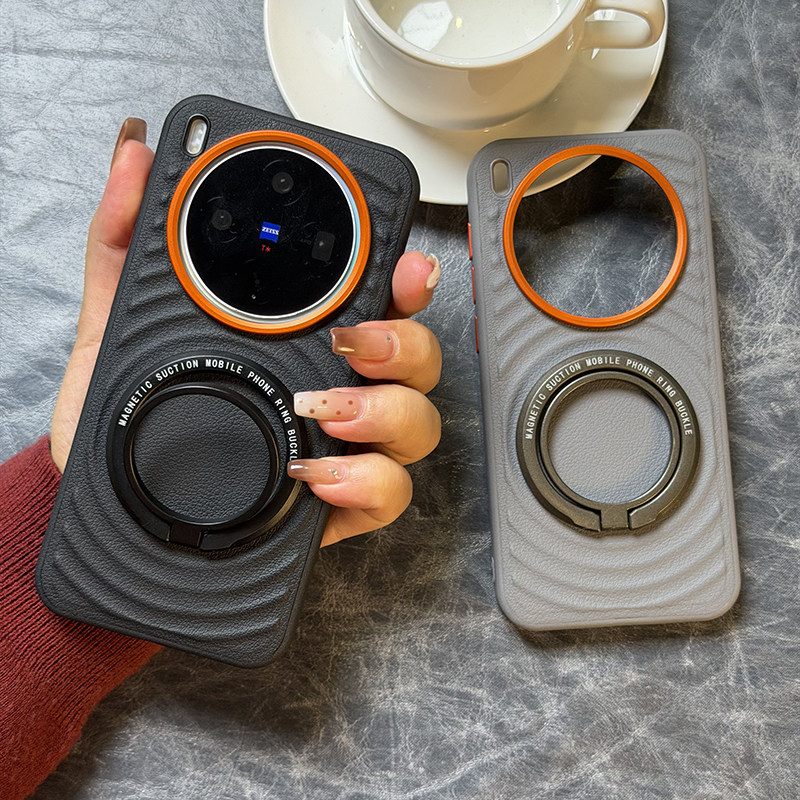 高档磁吸指环支架适用努比亚M153豆包手机壳皮纹nubia M153保护套全包防摔波漾纹M153高级磁吸男女便携支架