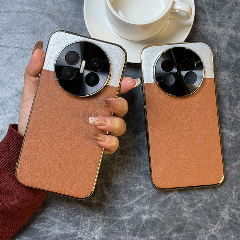 高级拼色适用华为mate70air手机壳电镀皮纹mate70AIR保护套全包防摔软边大漠银月高档电镀金色