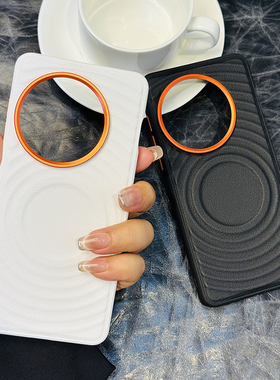 高级磁吸波漾纹适用一加13手机壳皮纹oneplus 13保护套全包防摔一加13软边防摔高档橙色金属镜头