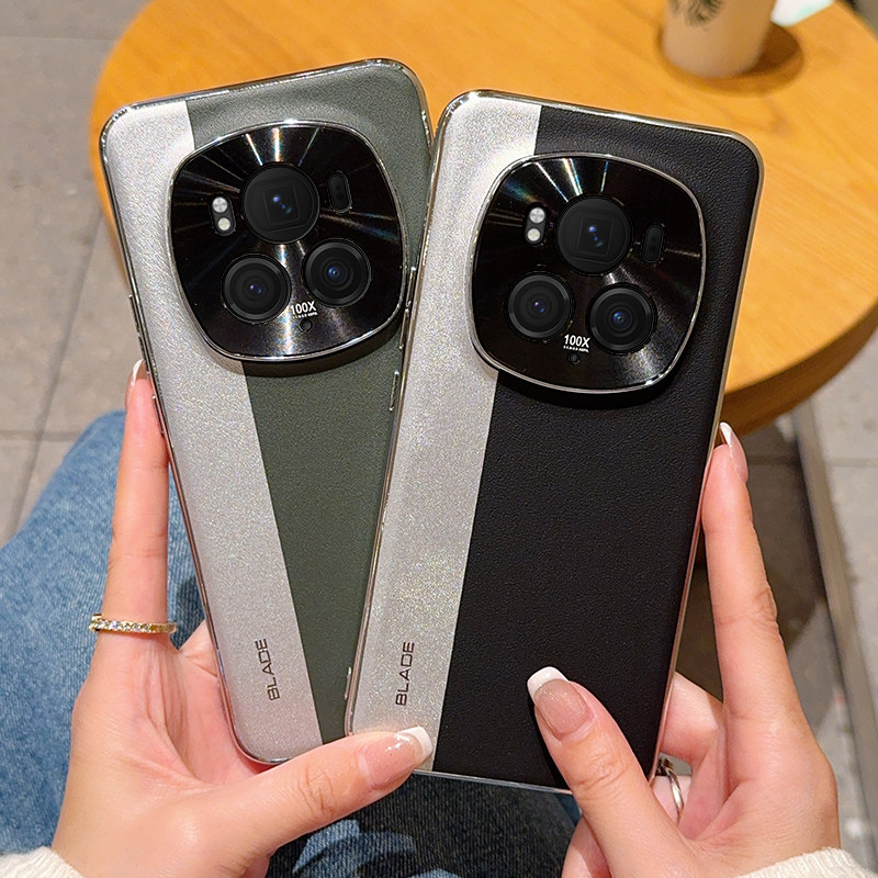 适用荣耀magic6手机壳电镀皮纹荣耀magic6pro保护套全包防摔高级拼接高档简约男女Magic6至臻版拼色轻奢