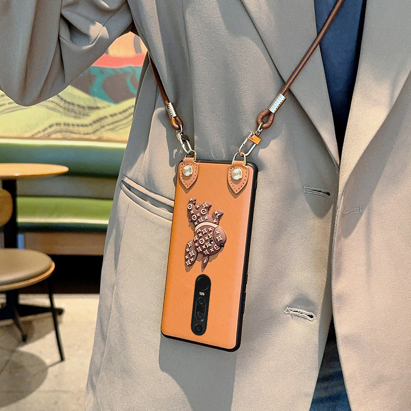 高级感棕色适用华为maters保时捷手机壳防摔皮纹奢华华为MateRS斜挎挂绳老花狗狗保护壳硅胶软边防摔