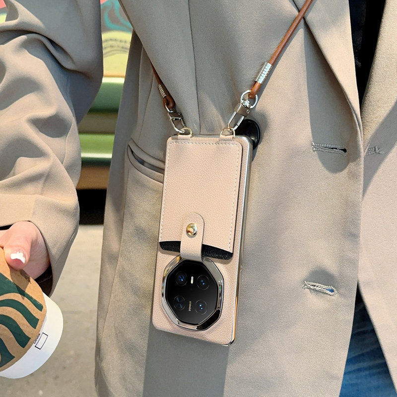 适用于华为mate70rs非凡大师手机壳荔枝纹电镀全包Mate70RS保护套皮质简约轻奢大气高级感斜跨背带挂绳防摔