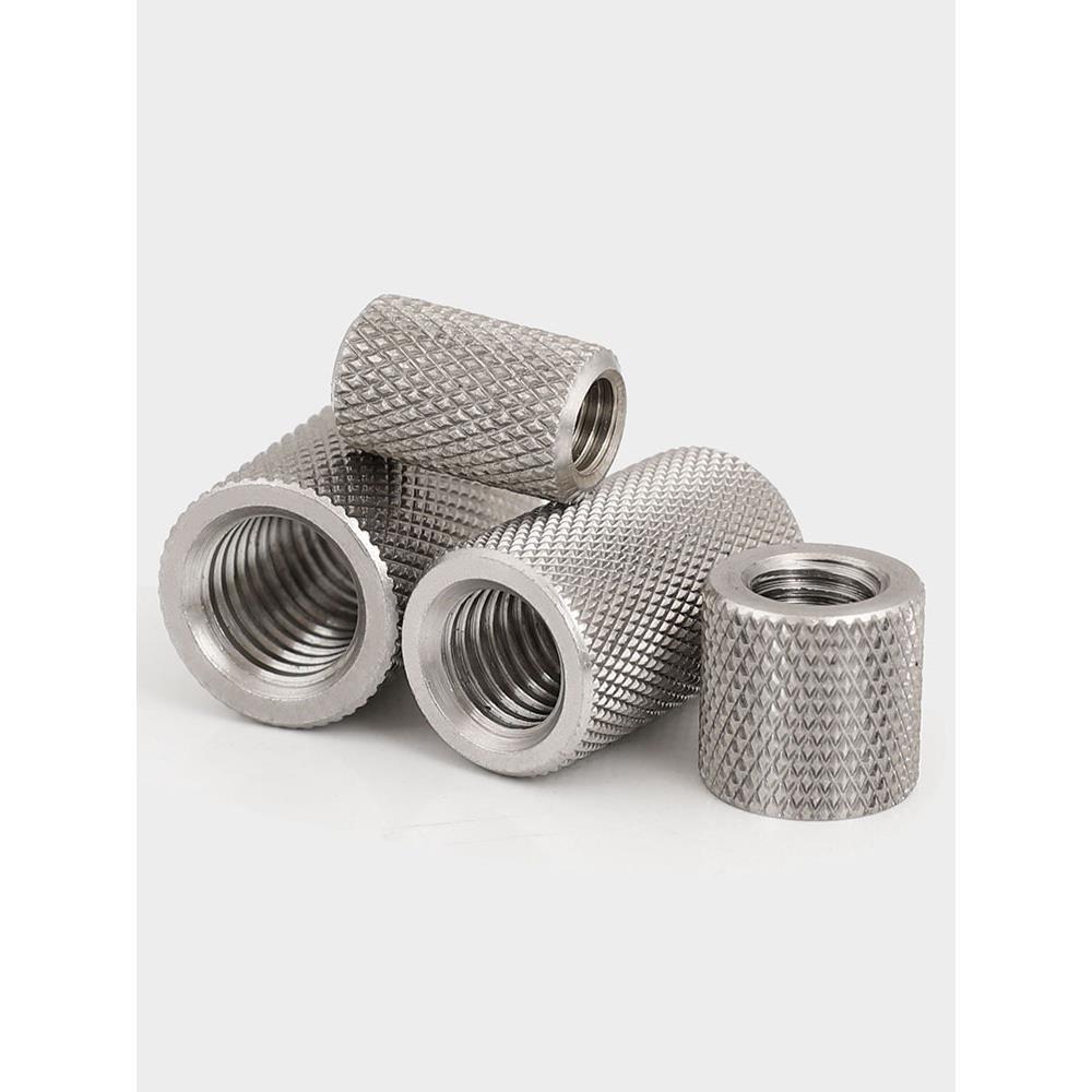 M4M5M6M8M10M12 304不锈钢加长圆柱滚花螺母手拧网纹链接调节螺帽