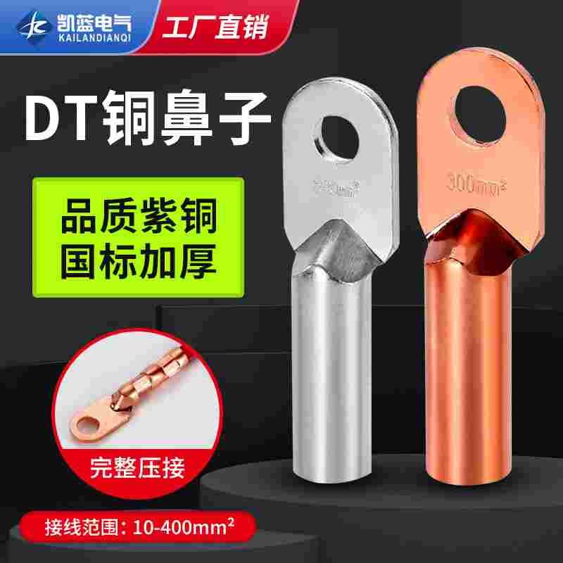 DT铜鼻子接线端子电线铜线鼻子镀锡堵油铜接头25/35/50平方铜线耳