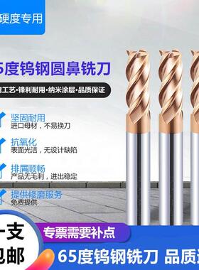 65度圆鼻铣刀钨钢加长铣刀四刃牛鼻圆R角合金刀75/100/150长R1/23