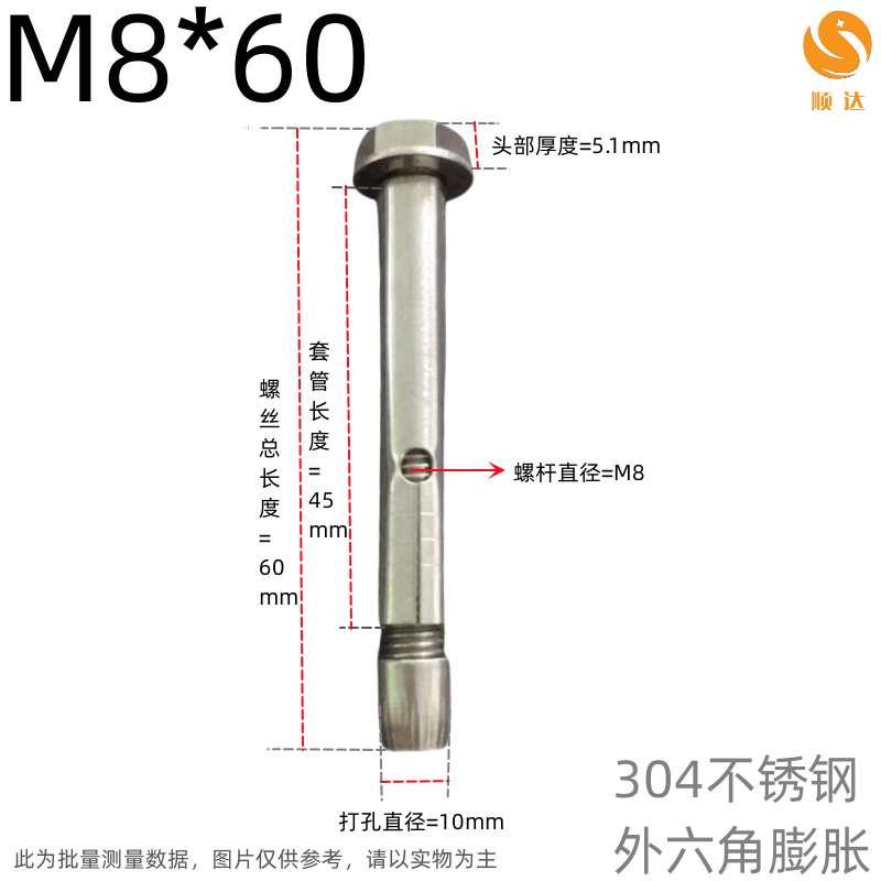 304不锈钢外六角膨胀螺丝大全广式201/304外六角内置拉爆M6-M10