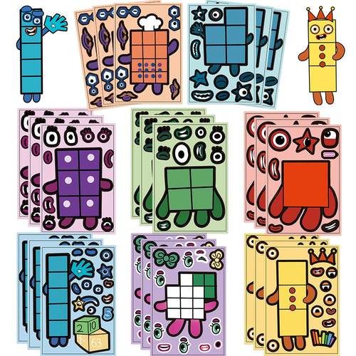热卖欧美数字积木拼图贴纸