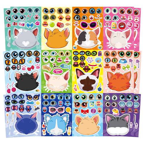 猫咪大头换脸贴纸儿童益智创意