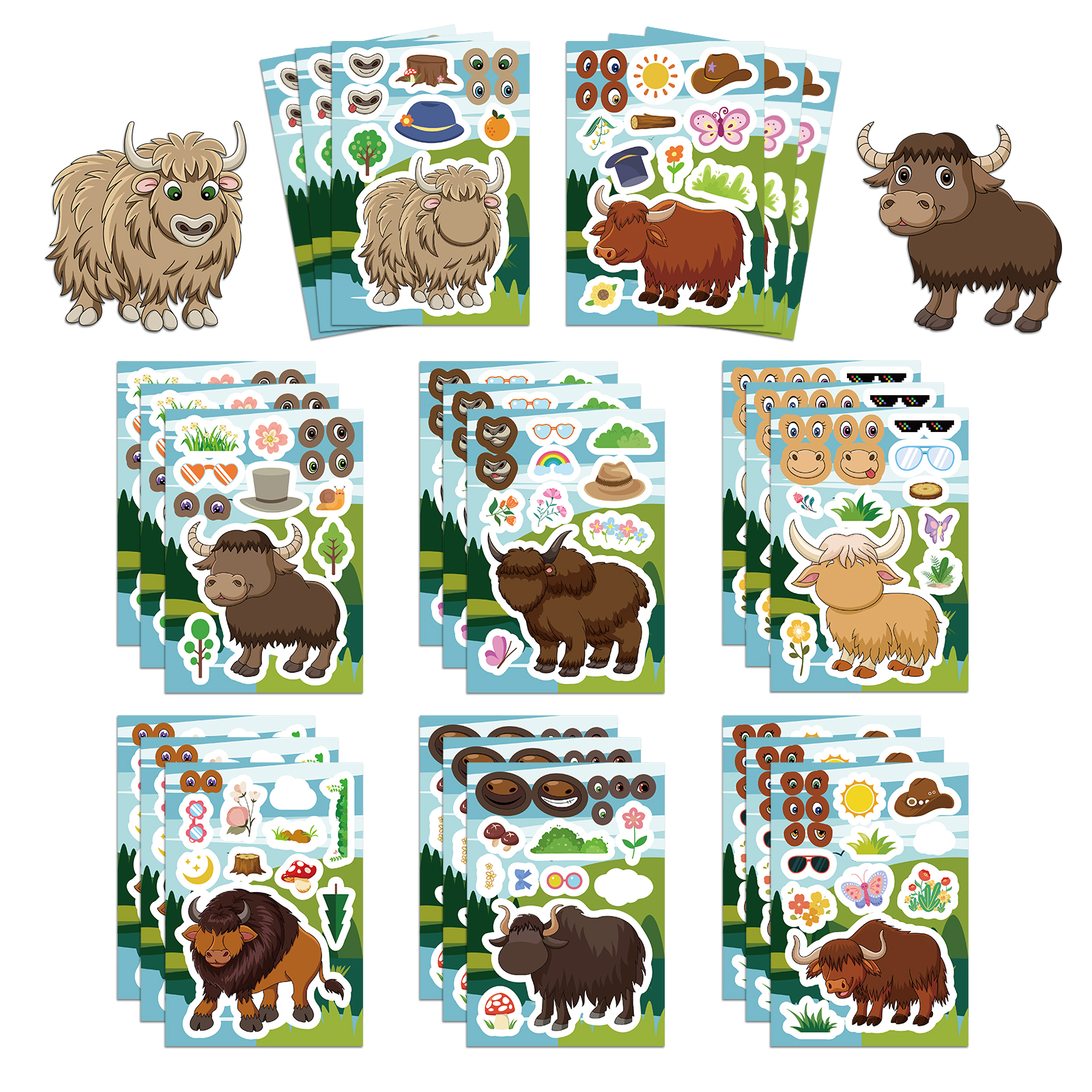 可爱小牦牛Highland yak高原牛卡通拼图贴纸儿童手账脸部DIY贴画