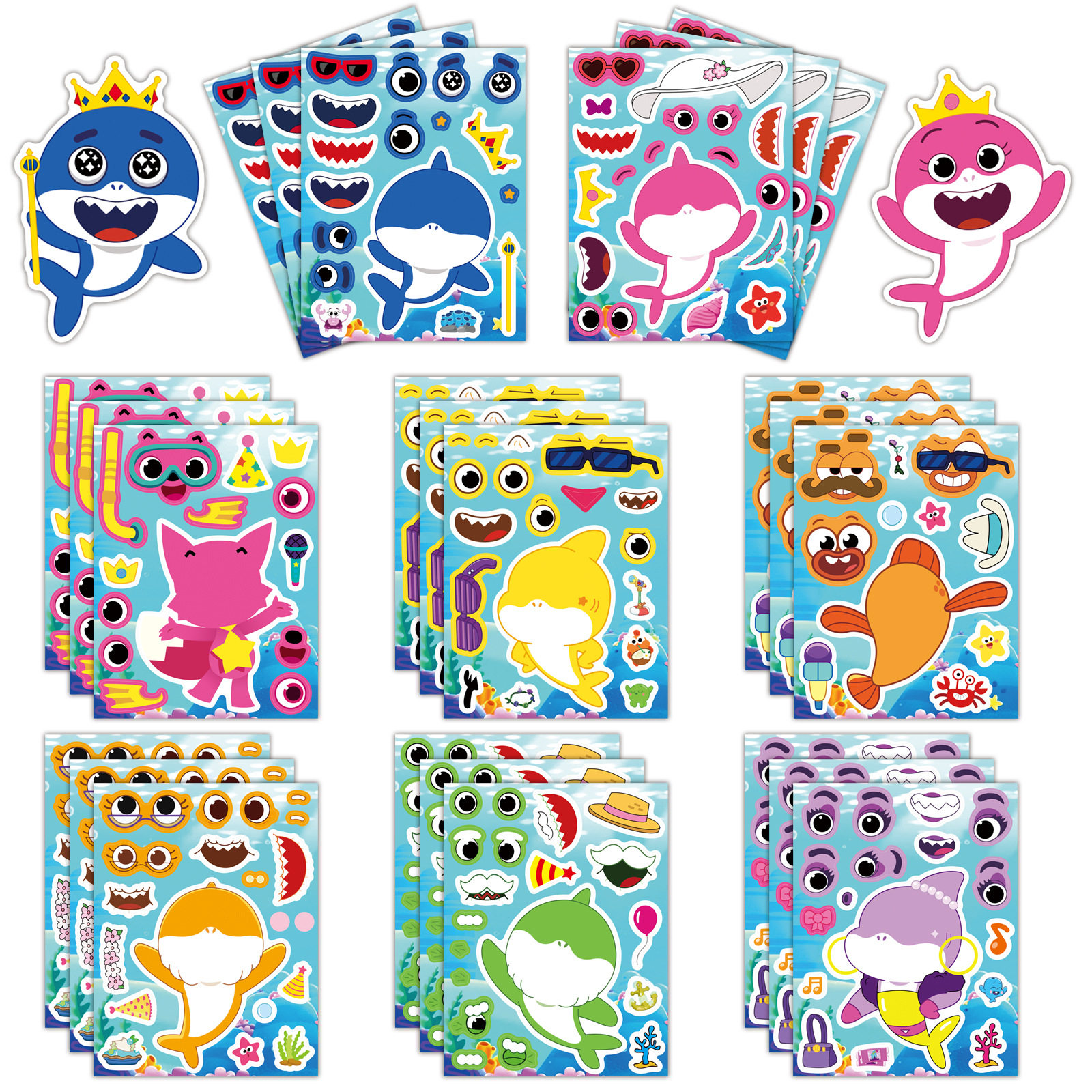 2026新款鲨鱼宝贝鲨鱼宝宝动画片卡通拼图贴纸儿童手工手账贴纸,文具电教/文化用品/商务用品,贴纸/立体贴纸,淘宝优惠券,粉丝福利购,淘宝优惠卷