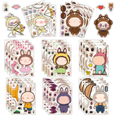 可爱labubu拉布布卡通手账拼图贴纸儿童手工不干胶装 饰益智贴画