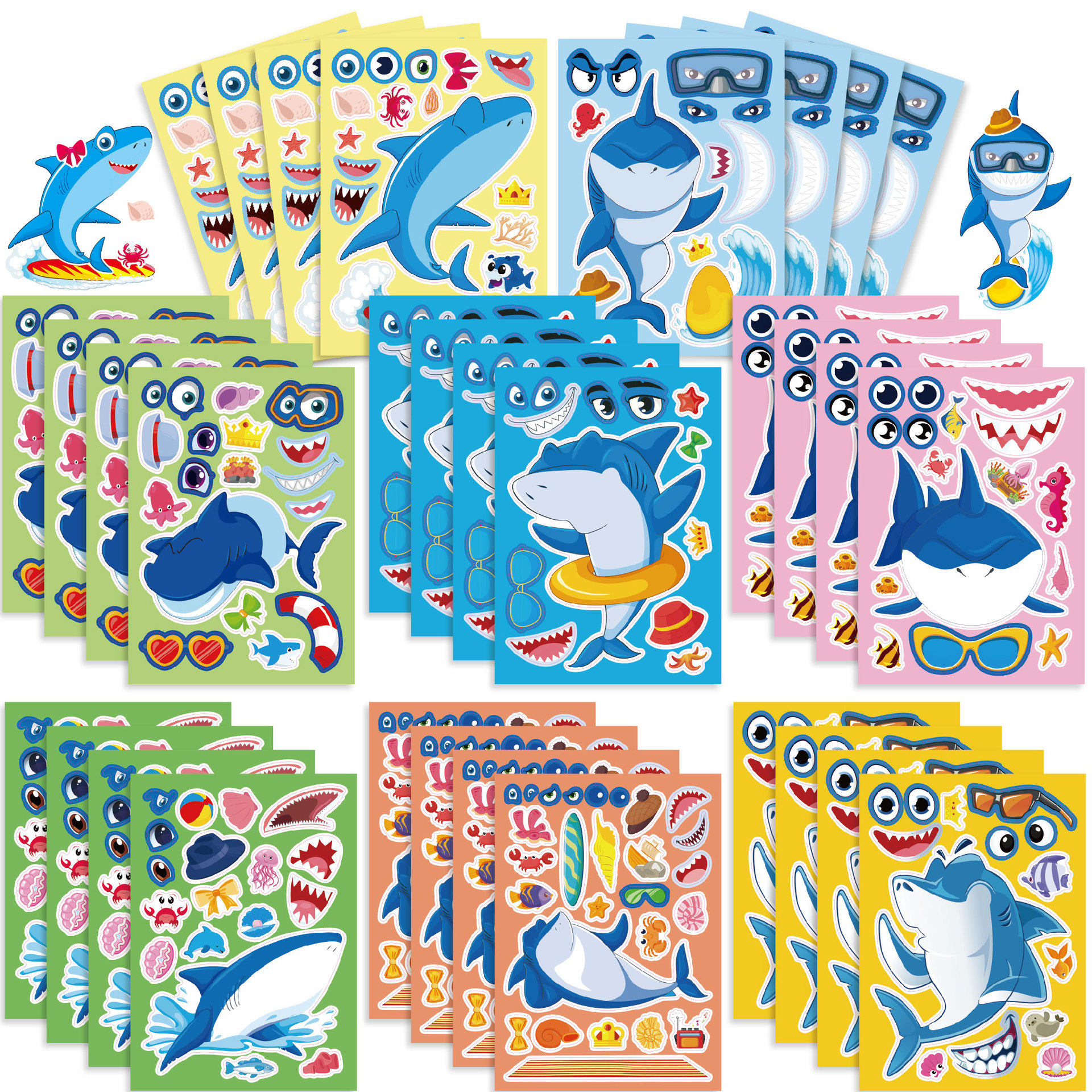 卡通鲨鱼玩具拼图贴纸shark海洋动物大白鲨儿童DIY脸部拼贴贴画,文具电教/文化用品/商务用品,贴纸/立体贴纸,淘宝优惠券,粉丝福利购,淘宝优惠卷