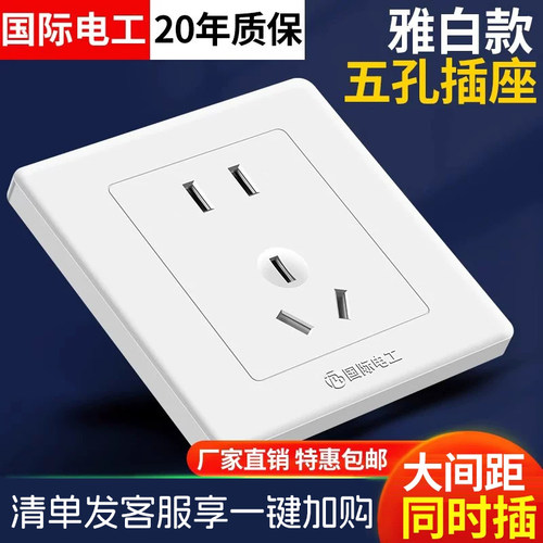 国际电工86型工程开关插座面板家用多孔墙壁暗装电源5眼五孔插座 - 封面